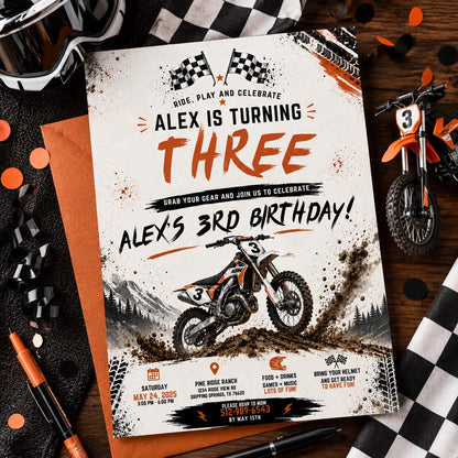 Editable Motocross Birthday Invitation Canva Template, Boys Kids Cute Modern Fun Themed Custom DIY Party Invite, Printable Digital Download.