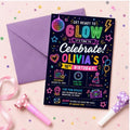 Editable Glow Birthday Invitation Canva Template, Neon Girls Cute Modern Fun Themed DIY Sweet Chic Party Invite, Printable Digital Download.