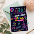 Editable Neon Glow Birthday Invitation Canva Template, Girls Kids Neon Cute Modern Fun Instant DIY Party Invite, Printable Digital Download.