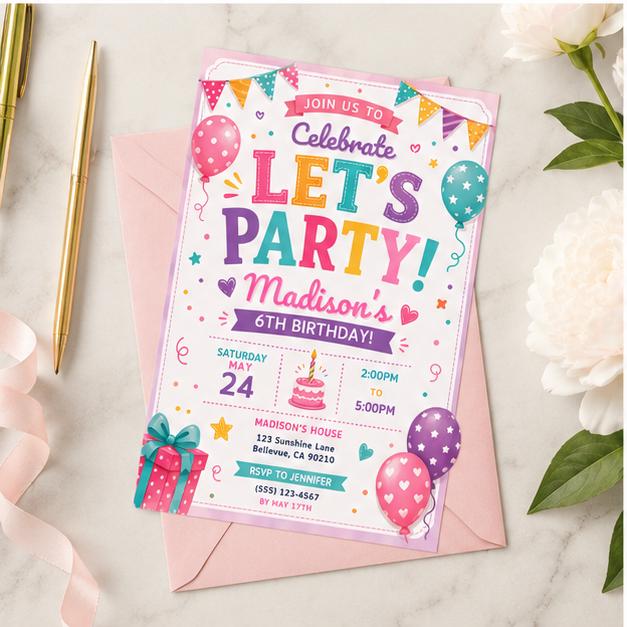 Editable Preppy Birthday Invitation Canva Template, Girls Preppy Cute Fun DIY Sweet Chic Kids Teen Party Invite, Printable Digital Download.