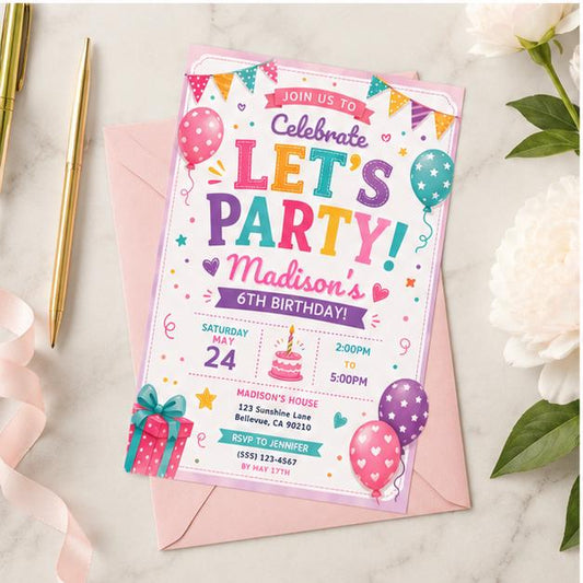 Editable Preppy Birthday Invitation Canva Template, Girls Preppy Cute Fun DIY Sweet Chic Kids Teen Party Invite, Printable Digital Download.