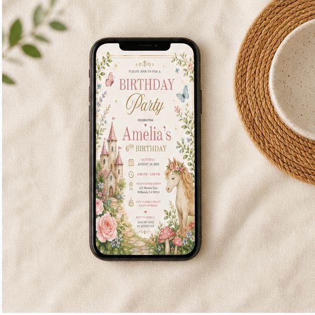 Editable Fairy Garden Birthday Invitation Canva Template, Girls Fairy Cute Fun DIY Sweet Chic Kids Party Invite, Printable Digital Download.