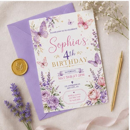 Editable Garden Birthday Invitation Canva Template, Floral Girls Kids Cute Fun DIY Sweet Chic Teen Party Invite, Printable Digital Download.