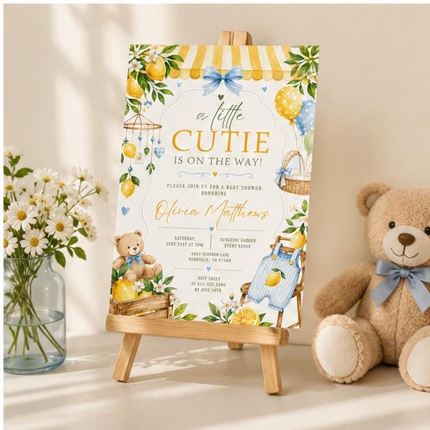 Editable Neutral Baby Shower Invitation Canva Template, Orange Modern Boys Kids Cute Fun DIY Sweet Party Invite, Printable Digital Download.