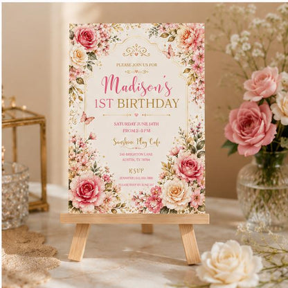 Editable Garden Birthday Invitation Canva Template, Floral Girls Kids Cute Fun DIY Sweet Chic Teen Party Invite, Printable Digital Download.