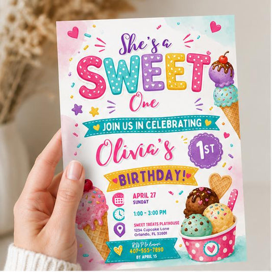 Editable Sweet Treats Birthday Invitation Canva Template, Cream Kids Sweet Cute Fun DIY Chic Tween Party Invite, Printable Digital Download.