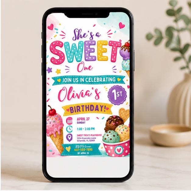 Editable Sweet Treats Birthday Invitation Canva Template, Cream Kids Sweet Cute Fun DIY Chic Tween Party Invite, Printable Digital Download.