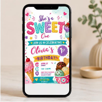 Editable Sweet Treats Birthday Invitation Canva Template, Cream Kids Sweet Cute Fun DIY Chic Tween Party Invite, Printable Digital Download.