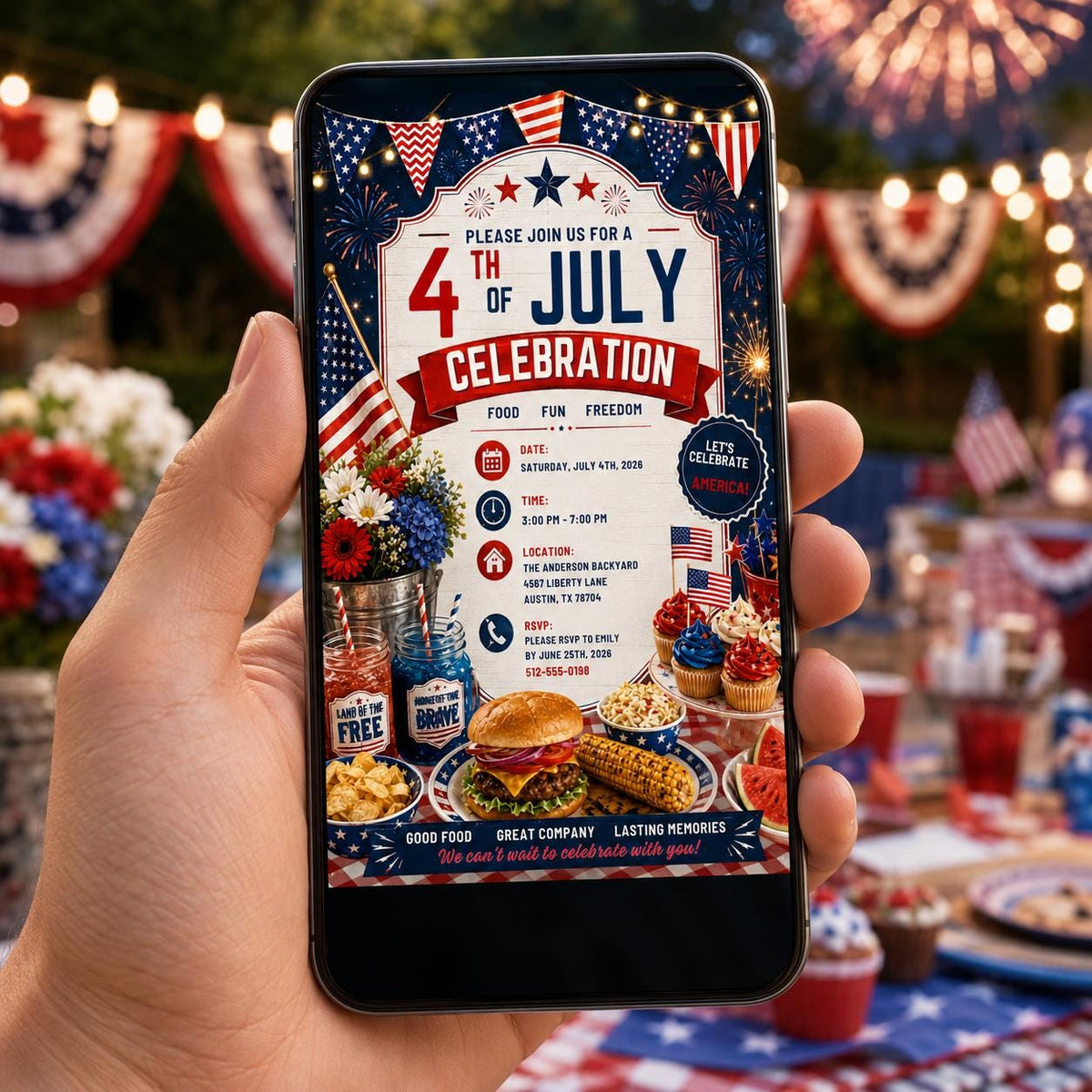 Editable 4th of July Celebration Birthday Invitation Canva Template, Kids Cute Modern Fun DIY Chic Party Invite, Printable Digital Download.