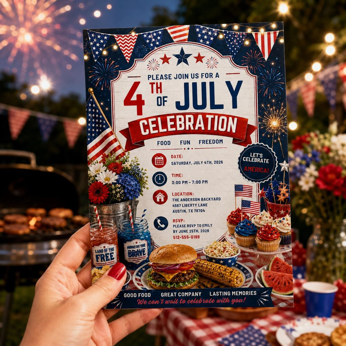 Editable 4th of July Celebration Birthday Invitation Canva Template, Kids Cute Modern Fun DIY Chic Party Invite, Printable Digital Download.