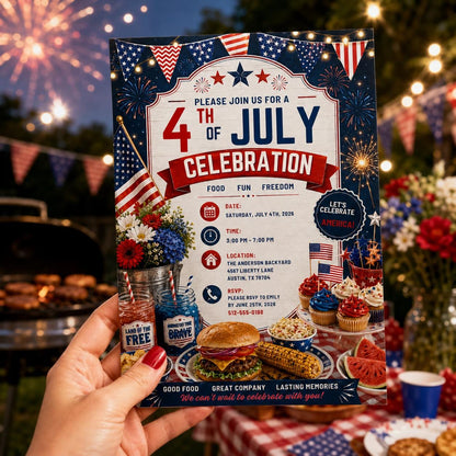 Editable 4th of July Celebration Birthday Invitation Canva Template, Kids Cute Modern Fun DIY Chic Party Invite, Printable Digital Download.