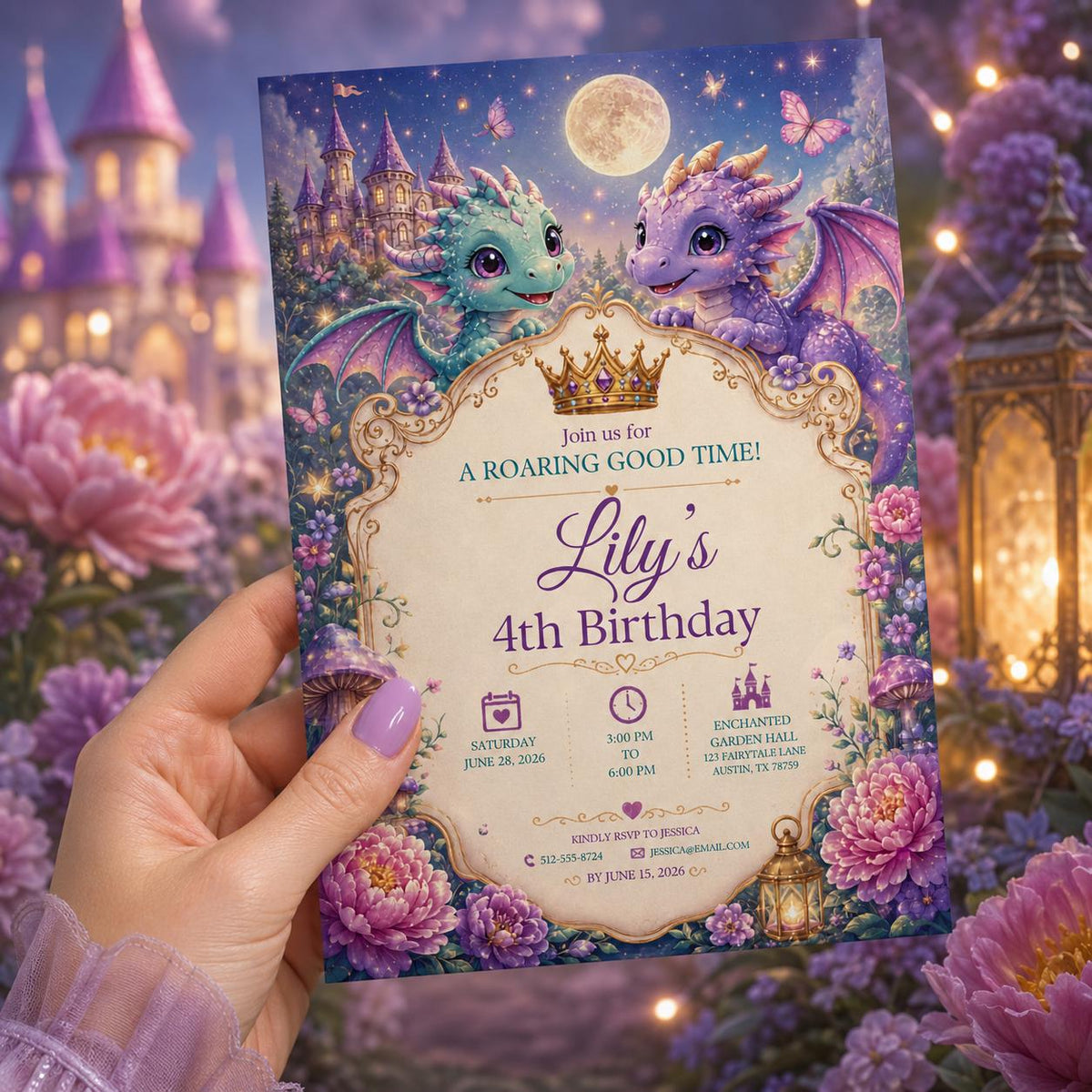 Editable Dragon Birthday Invitation Canva Template, Kids Cute Modern Fun DIY Sweet Chic Teen Tween Party Invite, Printable Digital Download.