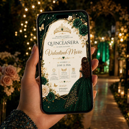 Editable Mis Red Quinceanera Invitation Canva Template, Pink Gold Black Blush Elegant Cute Fun DIY Party Invite, Printable Digital Download.