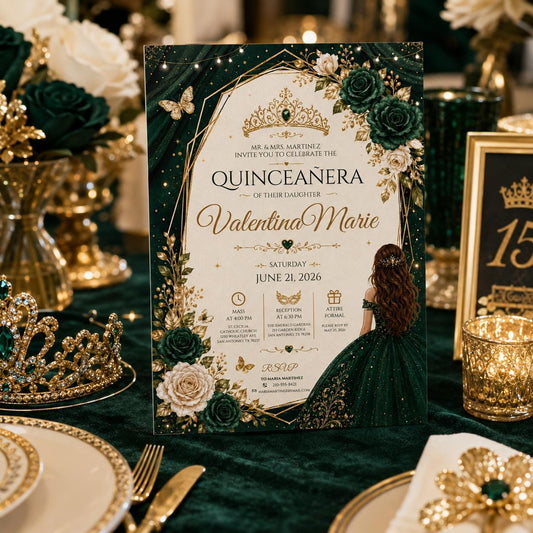 Editable Mis Red Quinceanera Invitation Canva Template, Pink Gold Black Blush Elegant Cute Fun DIY Party Invite, Printable Digital Download.
