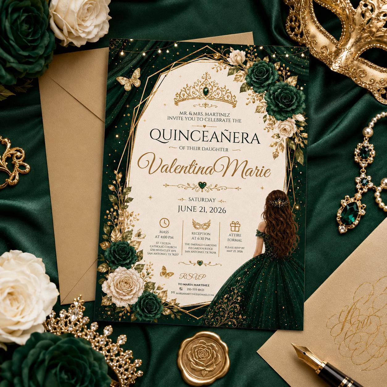 Editable Mis Red Quinceanera Invitation Canva Template, Pink Gold Black Blush Elegant Cute Fun DIY Party Invite, Printable Digital Download.
