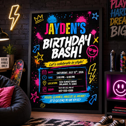 Editable Bruh We End of Year Party Invitation Canva Template, Boys Kids Teens Cute Fun DIY Sweet Chic Teen Tween Printable Digital Download.
