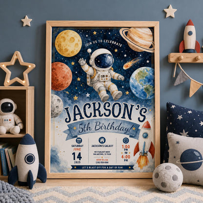 Editable Space Galaxy Birthday Invitation Canva Template, Space Cute Modern Fun DIY Chic Kids Teen Party Invite, Printable Digital Download.