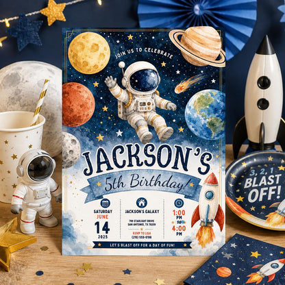 Editable Space Galaxy Birthday Invitation Canva Template, Space Cute Modern Fun DIY Chic Kids Teen Party Invite, Printable Digital Download.