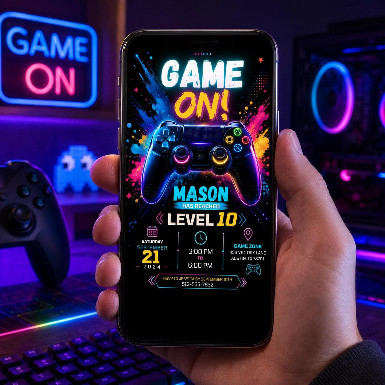 Editable Gamer Birthday Invitation Canva Template, Boys Kids Gamer Cute Modern Fun Themed DIY Chic Party Invite, Printable Digital Download.