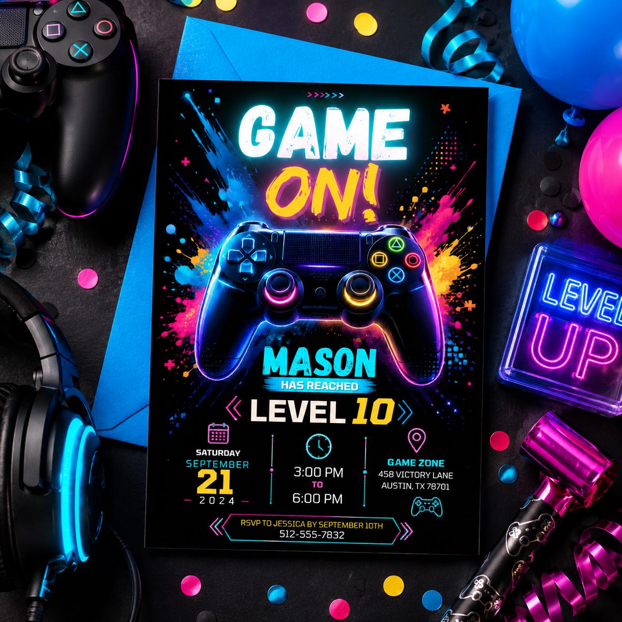 Editable Gamer Birthday Invitation Canva Template, Boys Kids Gamer Cute Modern Fun Themed DIY Chic Party Invite, Printable Digital Download.