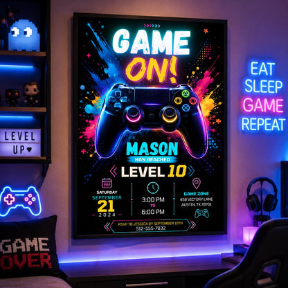 Editable Gamer Birthday Invitation Canva Template, Boys Kids Gamer Cute Modern Fun Themed DIY Chic Party Invite, Printable Digital Download.
