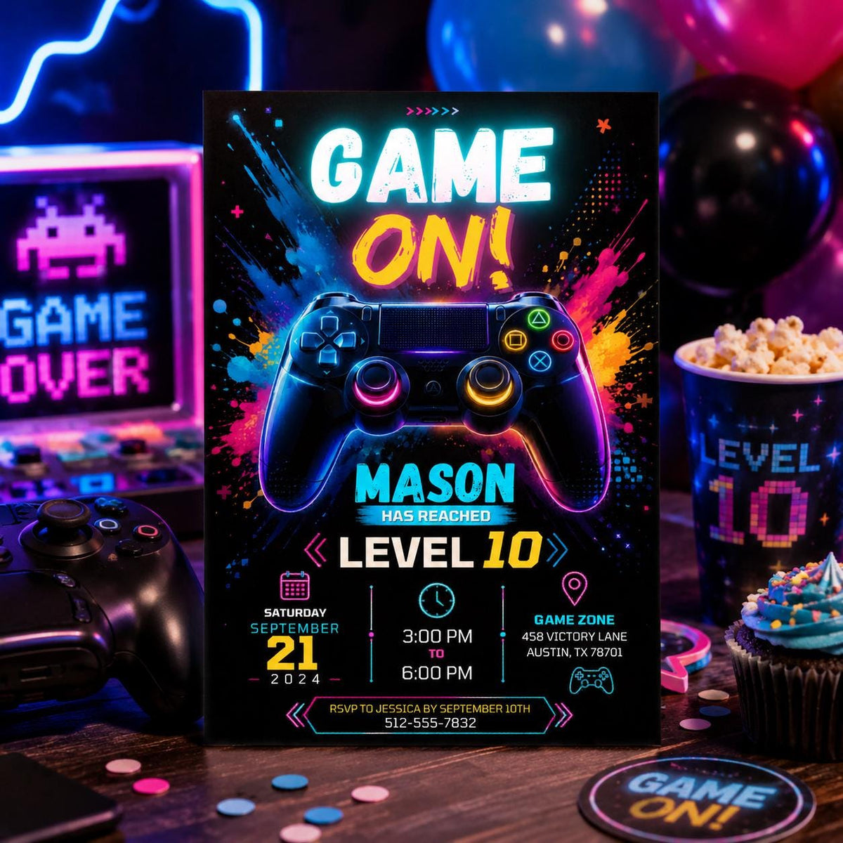 Editable Gamer Birthday Invitation Canva Template, Boys Kids Gamer Cute Modern Fun Themed DIY Chic Party Invite, Printable Digital Download.