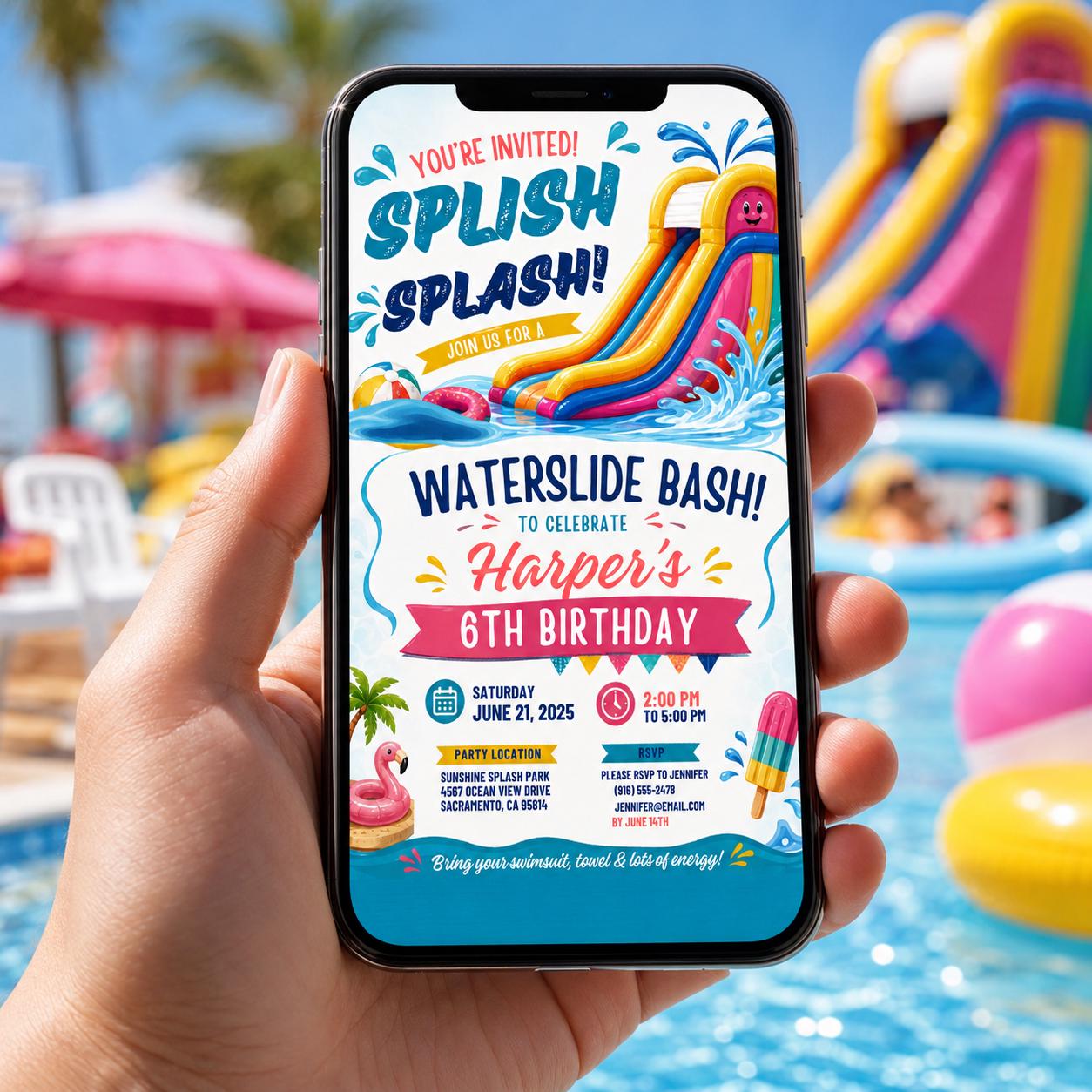Editable Pool Birthday Invitation Canva Template, Girls Kids Pool Cute Modern Fun Themed DIY Sweet Party Invite, Printable Digital Download.