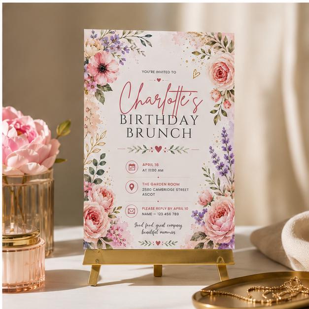 Editable Wildflower Birthday Invitation Canva Template, Pink Boho Floral Girls Cute Modern Fun DIY Party Invite, Printable Digital Download.