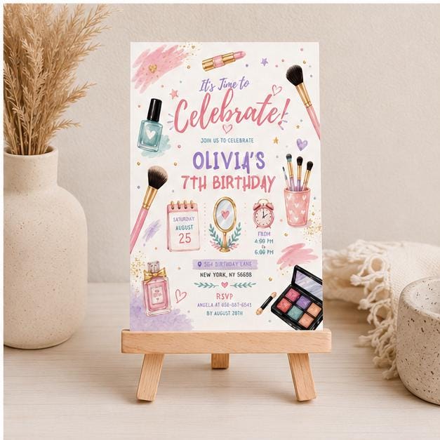 Editable Spa Birthday Invitation Canva Template, Girls Teens Spa Cute Fun DIY Sweet Chic Kids Teen Party Invite, Printable Digital Download.