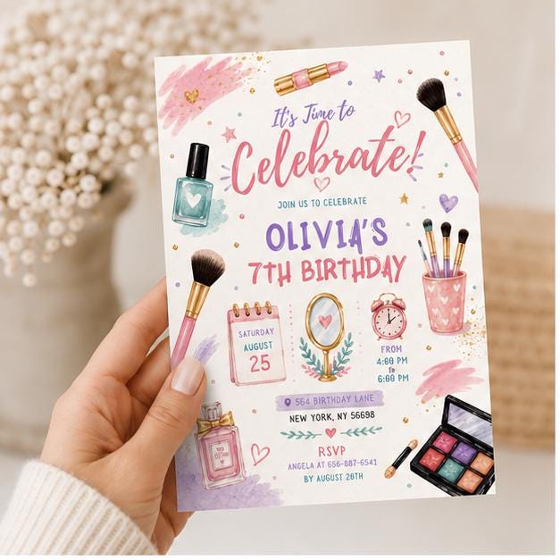 Editable Spa Birthday Invitation Canva Template, Girls Teens Spa Cute Fun DIY Sweet Chic Kids Teen Party Invite, Printable Digital Download.