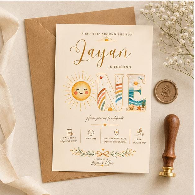 Editable Rainbow Birthday Invitation Canva Template, Boho Girls Kids Cute Modern Fun DIY Chic Teen Party Invite, Printable Digital Download.