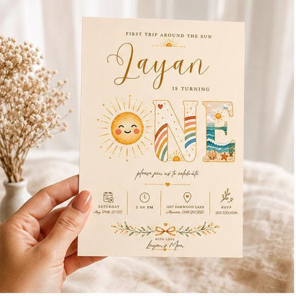 Editable Rainbow Birthday Invitation Canva Template, Boho Girls Kids Cute Modern Fun DIY Chic Teen Party Invite, Printable Digital Download.