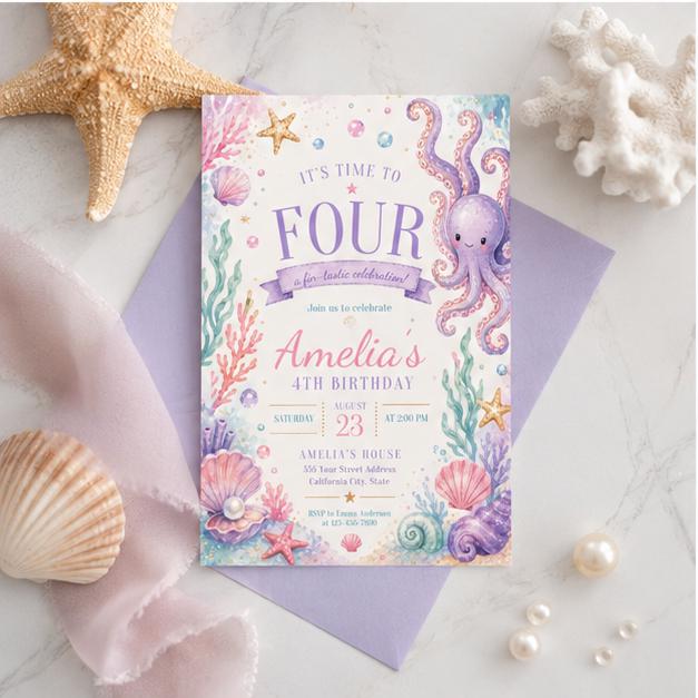 Editable Mermaid Birthday Invitation Canva Template, Girls Kids Cute Fun DIY Sweet Chic Teen Tween Party Invite, Printable Digital Download.