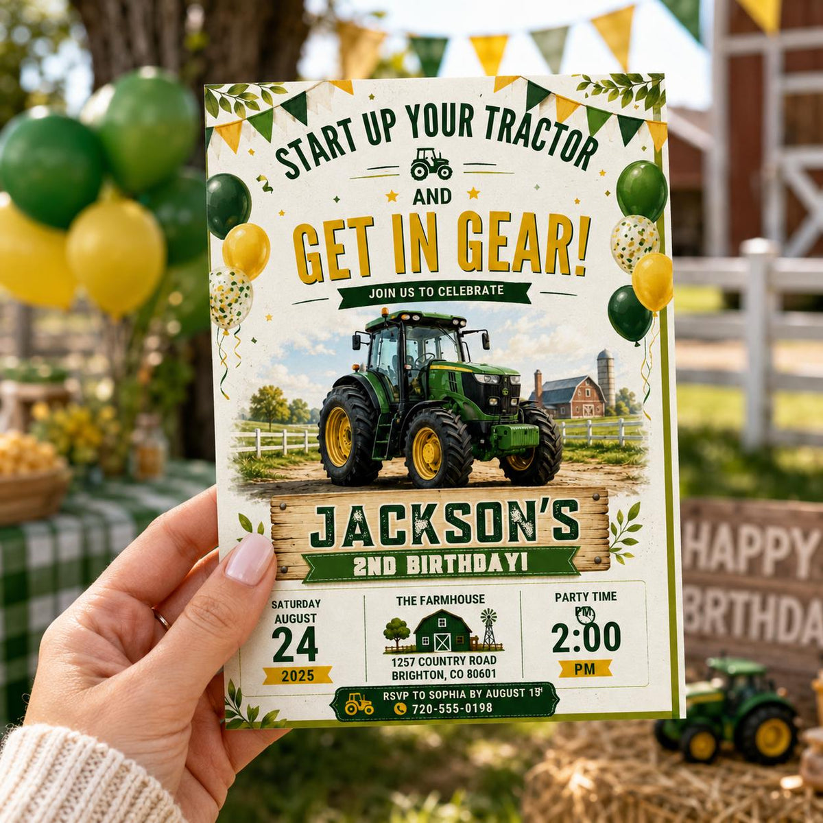 Editable Farm Animals Birthday Invitation Canva Template, Green Kids Farm Cute Modern Fun DIY Chic Party Invite, Printable Digital Download.