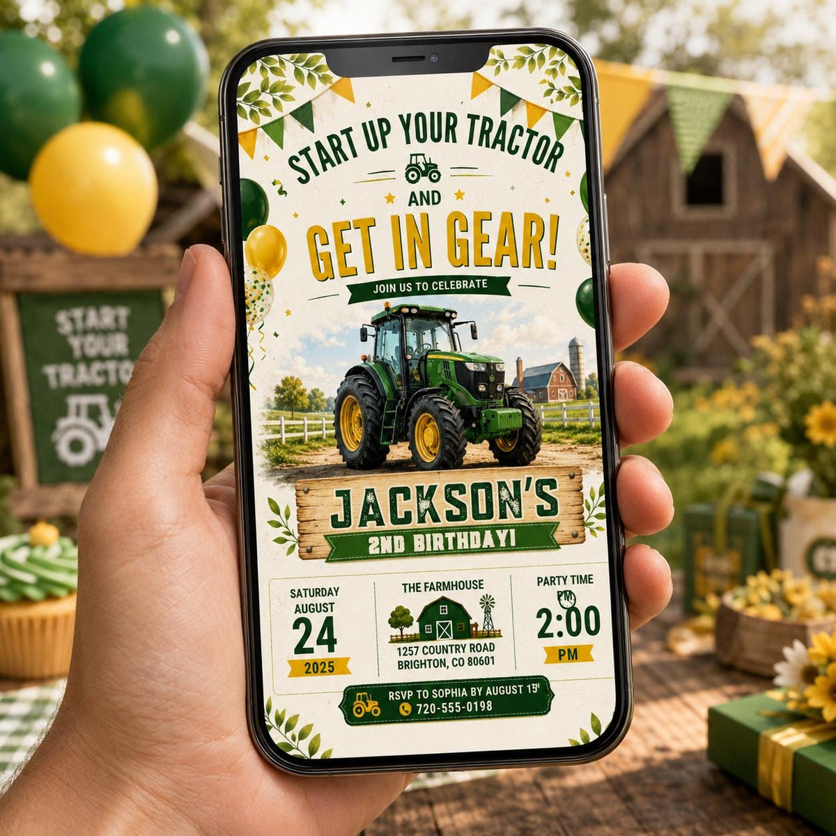 Editable Farm Animals Birthday Invitation Canva Template, Green Kids Farm Cute Modern Fun DIY Chic Party Invite, Printable Digital Download.