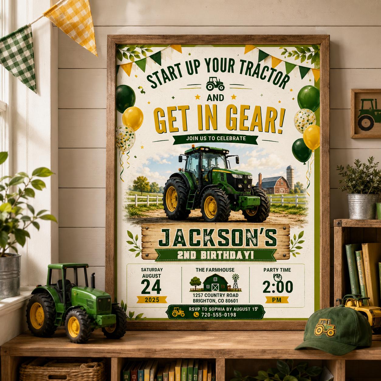Editable Farm Animals Birthday Invitation Canva Template, Green Kids Farm Cute Modern Fun DIY Chic Party Invite, Printable Digital Download.