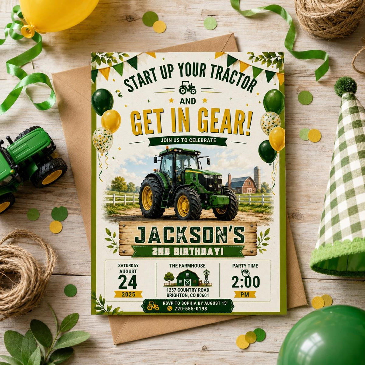 Editable Farm Animals Birthday Invitation Canva Template, Green Kids Farm Cute Modern Fun DIY Chic Party Invite, Printable Digital Download.