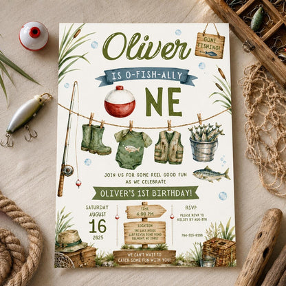 Editable Fishing Birthday Invitation Canva Template, Boys Kids Cute Modern Fun DIY Sweet Chic Teen Party Invite, Printable Digital Download.