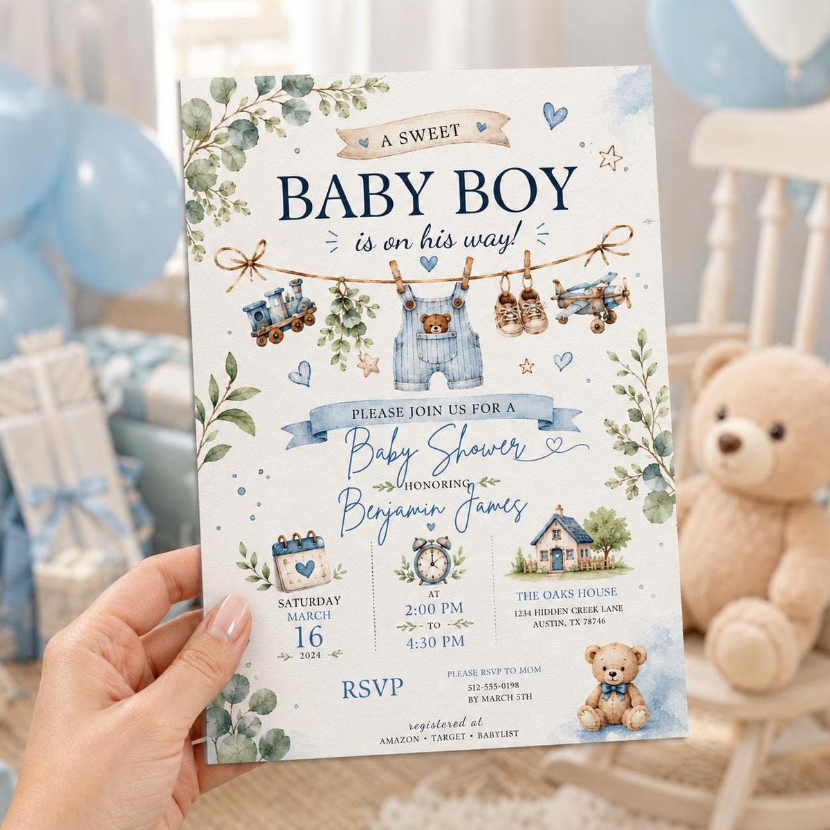 Editable Fishing Birthday Invitation Canva Template, Boys Kids Cute Modern Fun DIY Sweet Chic Teen Party Invite, Printable Digital Download.