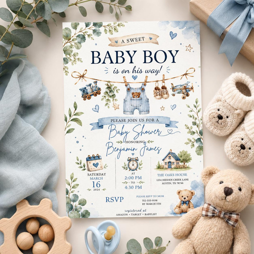 Editable Fishing Birthday Invitation Canva Template, Boys Kids Cute Modern Fun DIY Sweet Chic Teen Party Invite, Printable Digital Download.