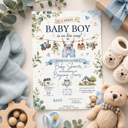 Editable Fishing Birthday Invitation Canva Template, Boys Kids Cute Modern Fun DIY Sweet Chic Teen Party Invite, Printable Digital Download.