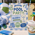 Editable Pool Birthday Invitation Canva Template, Blue Green Boys Kids Pool Cute Fun DIY Chic Teen Party Invite, Printable Digital Download.