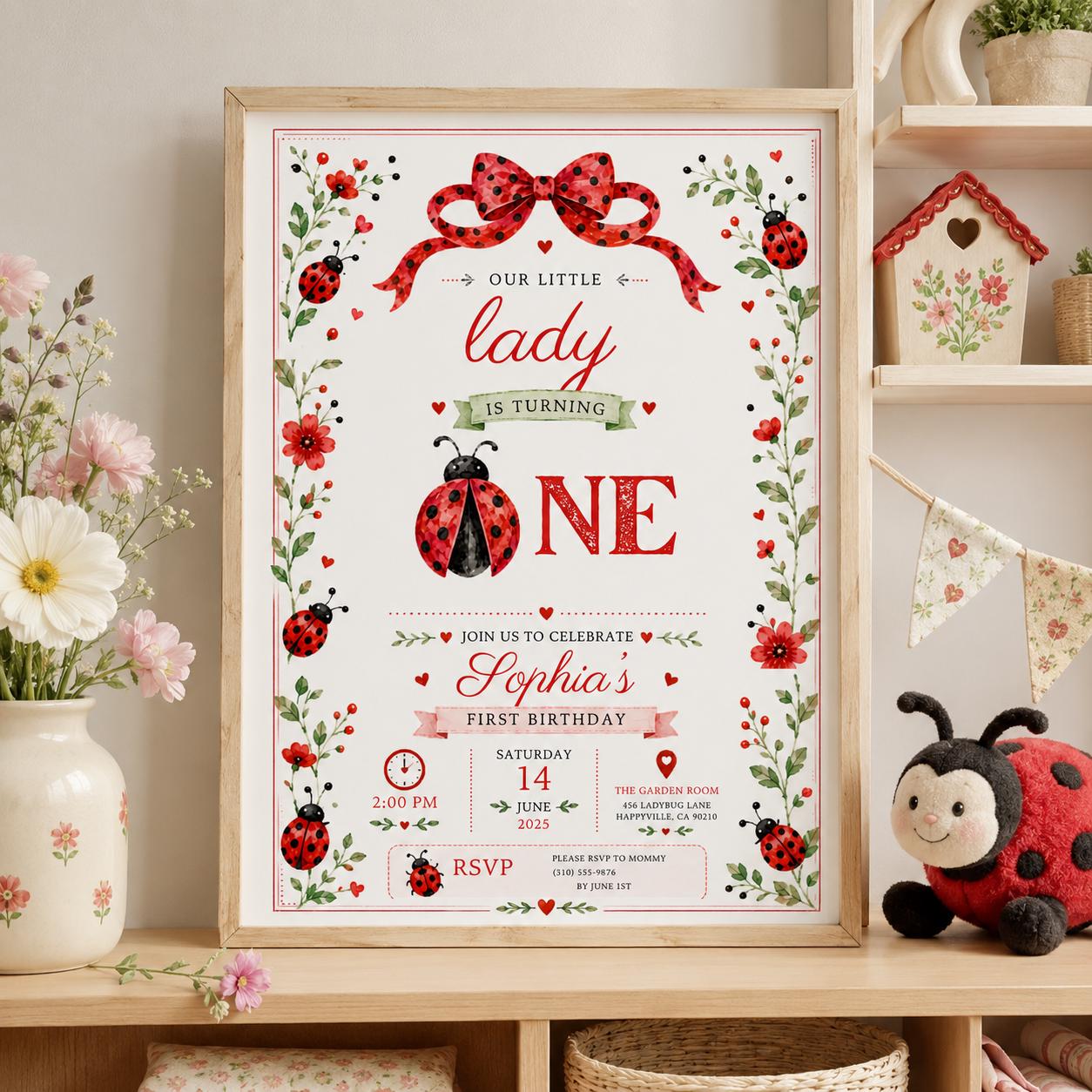 Editable Wildflower Birthday Invitation Canva Template, Pink Floral Girls Kids Cute Modern Fun DIY Party Invite, Printable Digital Download.