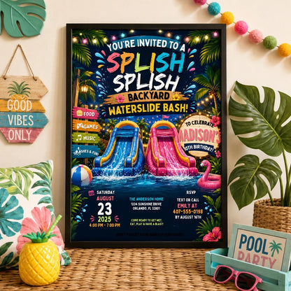Editable Pool Birthday Invitation Canva Template, Pool Cute Modern Fun Themed Custom DIY Chic Kids Party Invite, Printable Digital Download.