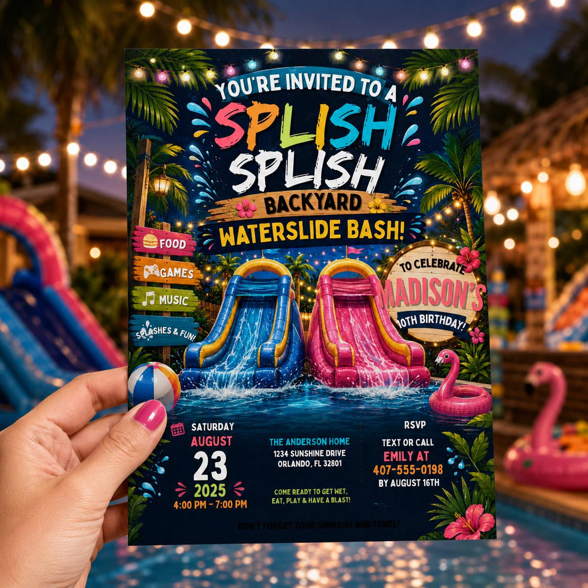 Editable Pool Birthday Invitation Canva Template, Pool Cute Modern Fun Themed Custom DIY Chic Kids Party Invite, Printable Digital Download.