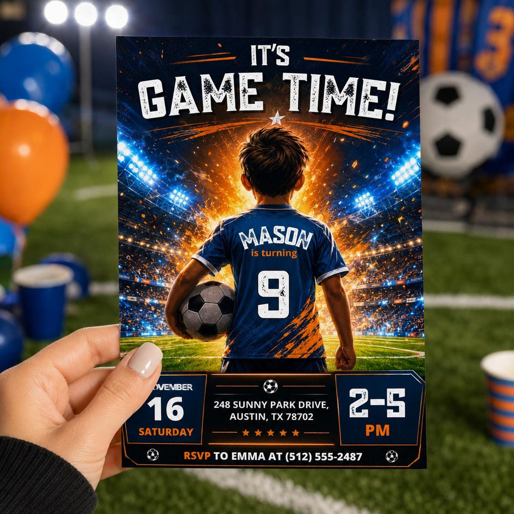 Editable Football Birthday Invitation Canva Template, Boys Sport Cute Fun DIY Sweet Chic Kids Teen Party Invite, Printable Digital Download.