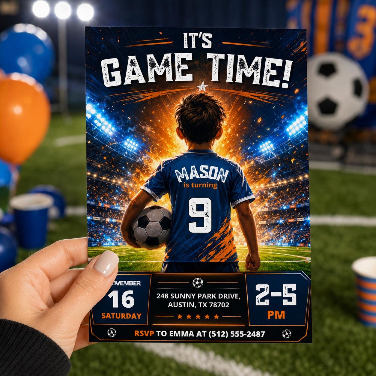 Editable Football Birthday Invitation Canva Template, Boys Sport Cute Fun DIY Sweet Chic Kids Teen Party Invite, Printable Digital Download.