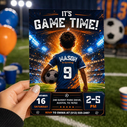 Editable Football Birthday Invitation Canva Template, Boys Sport Cute Fun DIY Sweet Chic Kids Teen Party Invite, Printable Digital Download.