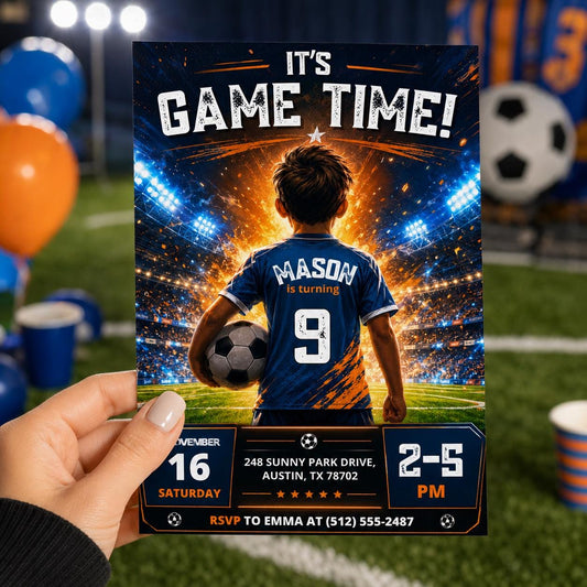 Editable Football Birthday Invitation Canva Template, Boys Sport Cute Fun DIY Sweet Chic Kids Teen Party Invite, Printable Digital Download.