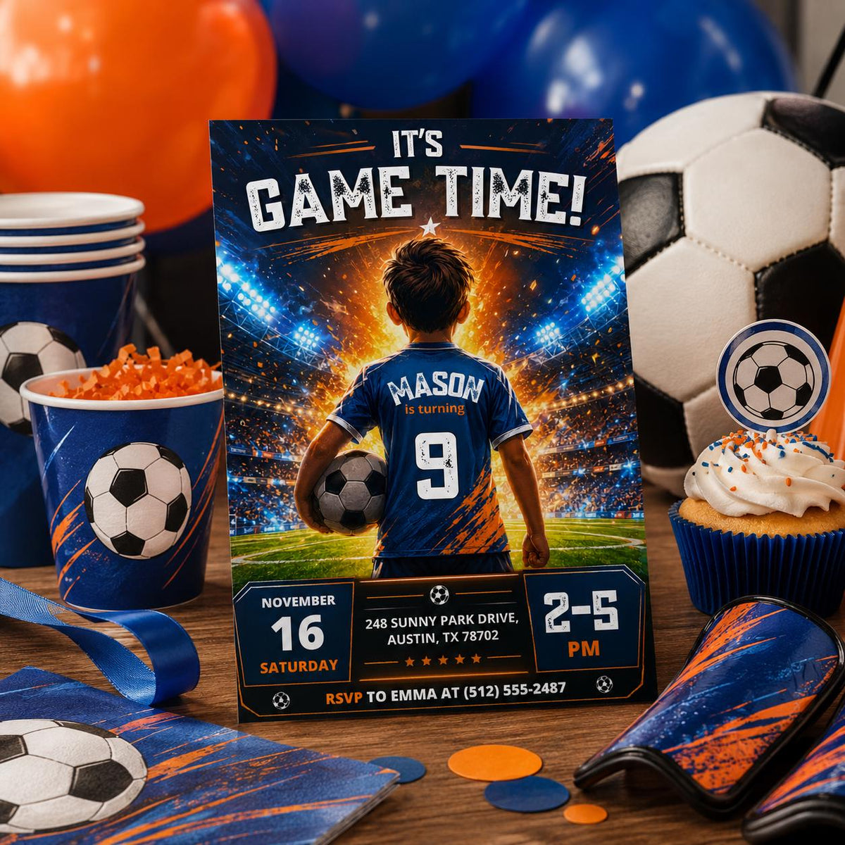 Editable Football Birthday Invitation Canva Template, Boys Sport Cute Fun DIY Sweet Chic Kids Teen Party Invite, Printable Digital Download.